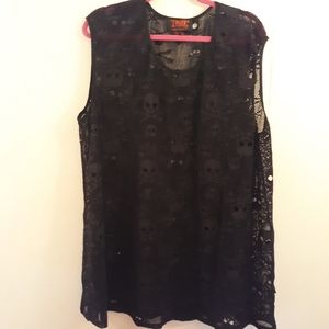 Tripp NYC black mesh skull top